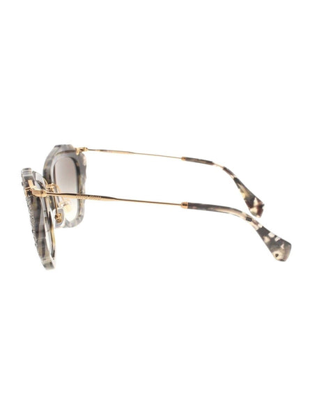 Miu Miu - Cat Eye SMU 04Q DHE-0A4 Sunglasses - Havana Marble White & Black / Brown Gradient - ForwardModa
