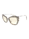 Miu Miu - Cat Eye SMU 04Q DHE-3H2 Sunglasses - Marble White & Black / Green Gradient - ForwardModa