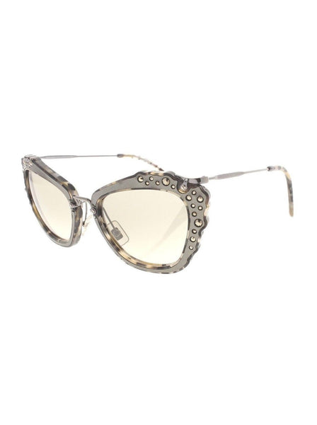 Miu Miu - Cat Eye SMU 04Q DHE-3H2 Sunglasses - Marble White & Black / Green Gradient - ForwardModa