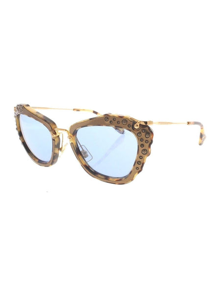 Miu Miu - Cat Eye SMU 04Q DHF-0A2 Sunglasses - Brown & Light Havana / Blue Gradient - ForwardModa