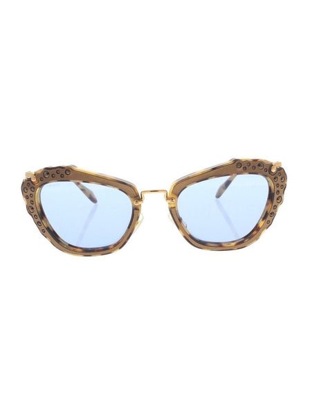 Miu Miu - Cat Eye SMU 04Q DHF-0A2 Sunglasses - Brown & Light Havana / Blue Gradient - ForwardModa