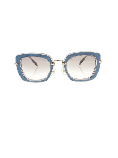 Oversized Square SMU 07O ROY-1E0 Sunglasses - Blue, Clear & Gold / Gray Gradient