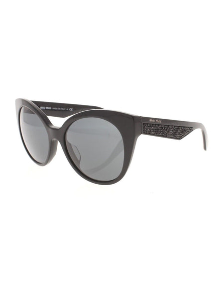 Miu Miu - Cat Eye SMU 07R 1AB-1A1 Sunglasses - Polished Black / Gray Gradient - ForwardModa