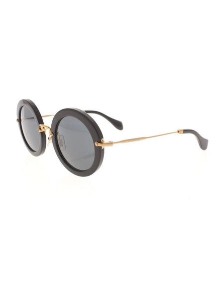 Round SMU 13N 1AB-1A1 Sunglasses - Polished Black & Gold / Gray Gradient