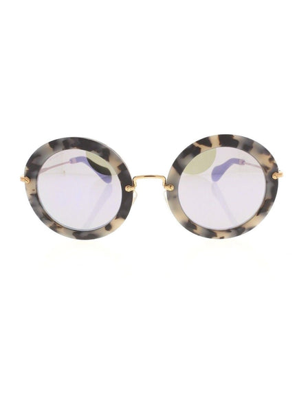 Round SMU 13N HAO-2E2 Sunglasses - Matte Sand Havana / Blue Gray Gradient