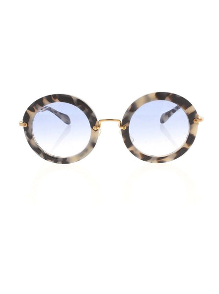 Round SMU 13N HAO-8V1 Sunglasses - Cream Tortoise & Gold / Blue Gradient