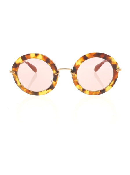 Round SMU 13N UA5-4M2 Sunglasses - Havana, Red & Gold / Pink Gradient