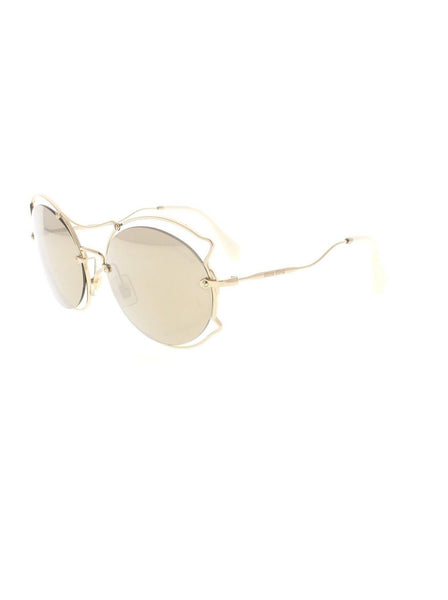 Curved Round SMU 50S ZVN-1C0 Sunglasses - Matte Gold & Ivory / Brown Gradient