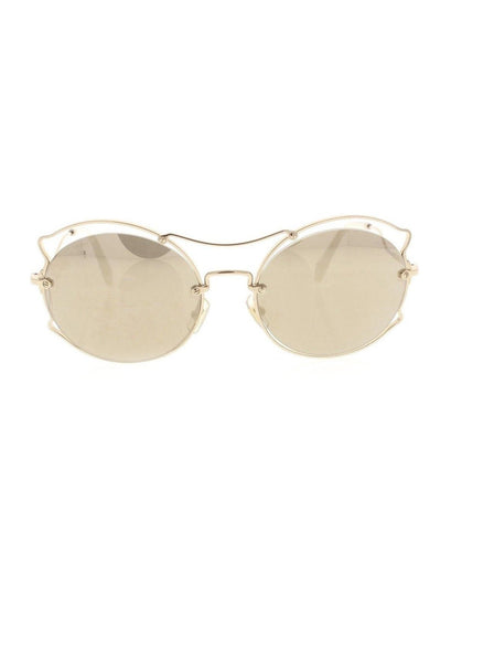 Curved Round SMU 50S ZVN-1C0 Sunglasses - Matte Gold & Ivory / Brown Gradient