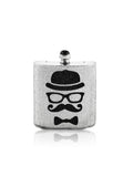 Moustache Flask Crystal Minaudire Clutch - Silver / Jet