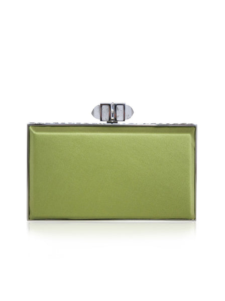 Judith Leiber Couture - Coffered Rectangle Satin Clutch - Olivine - ForwardModa