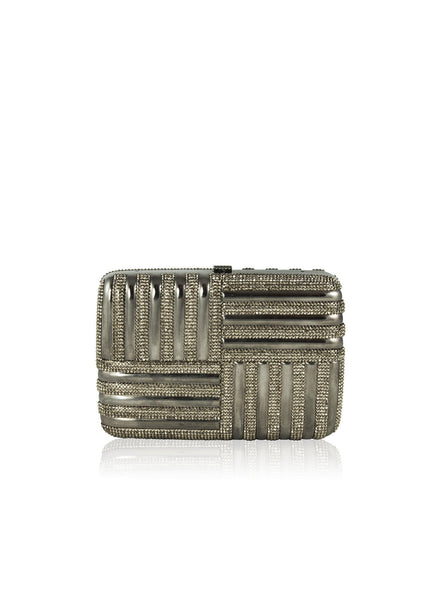 Striped Rectangle Crystal Clutch - Ebonized Palladium