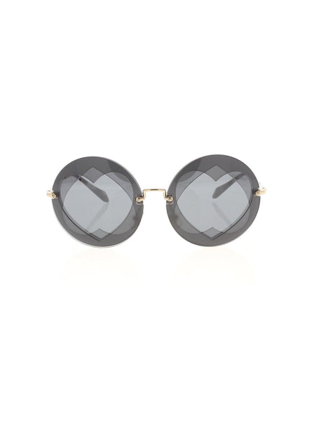 Round Heart Etched Rimless SMU 01S VA3-5L0 Sunglasses - Gold / Gray