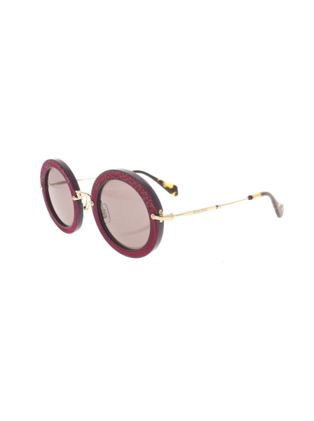 Round SMU 08R U6S-6X1 Sunglasses - Merlot Suede & Gold / Brown Purple Gradient