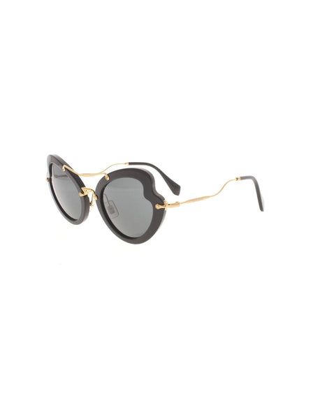 Curved Cat Eye SMU 11R 1AB-1A1 Sunglasses - Black Gold / Gray