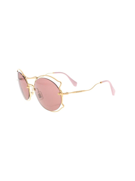 Curved Round SMU 50S 7OE 0A0 Sunglasses - Gold & Pink / Pink Gradient