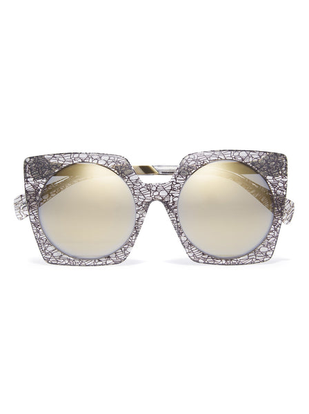 Yohji Yamamoto - Cat-Eye Round Sunglasses YY5011 079 - Black Lace / Gold - ForwardModa