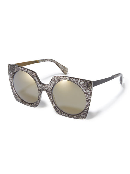 Yohji Yamamoto - Cat-Eye Round Sunglasses YY5011 079 - Black Lace / Gold - ForwardModa
